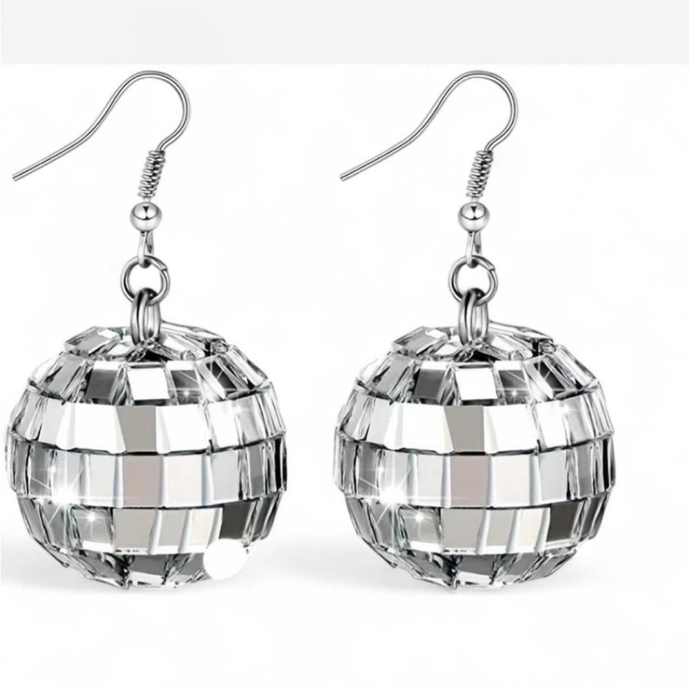 Silver Disco Ball Earrings | Fun Reflective Statement Dangles‎